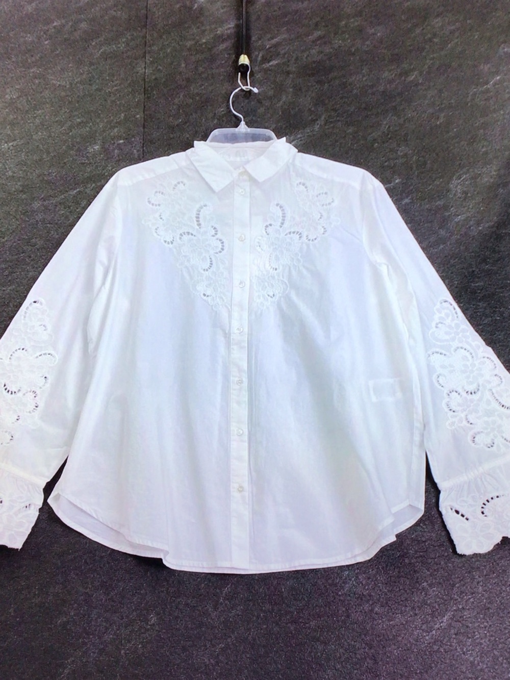 Sezane White Eyelet Embroidered Button-Up Blouse